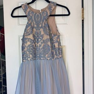 Light blue + nude floor length gown
